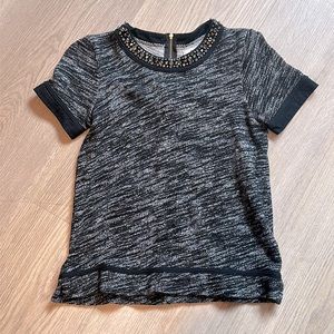 Madewell Sparkletrim Jeweled Neckline Short Sleeve Top Women’s XS Extra Small